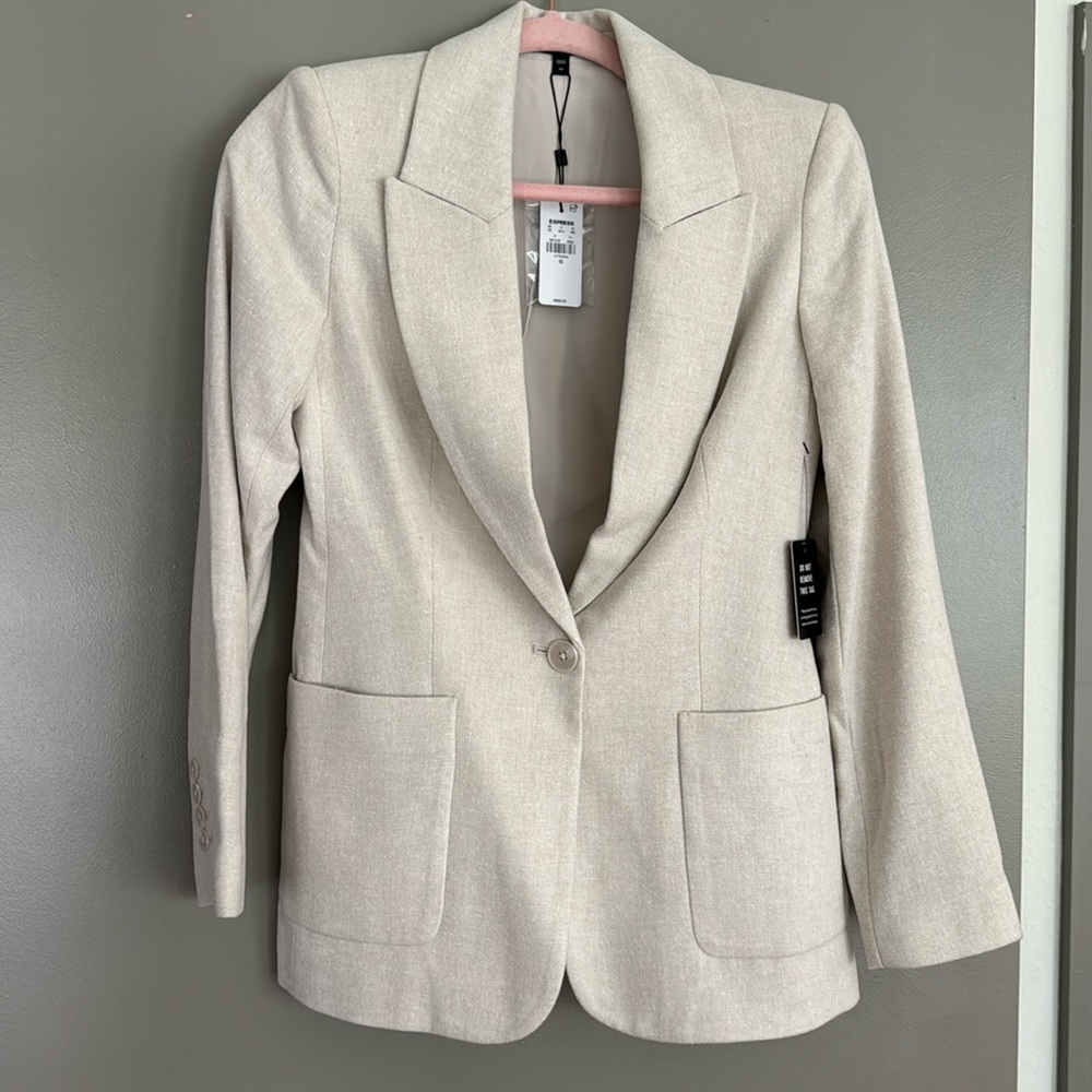 NWOT EXPRESS COTTON+WOOL BLEND NEUTRAL BLAZER
